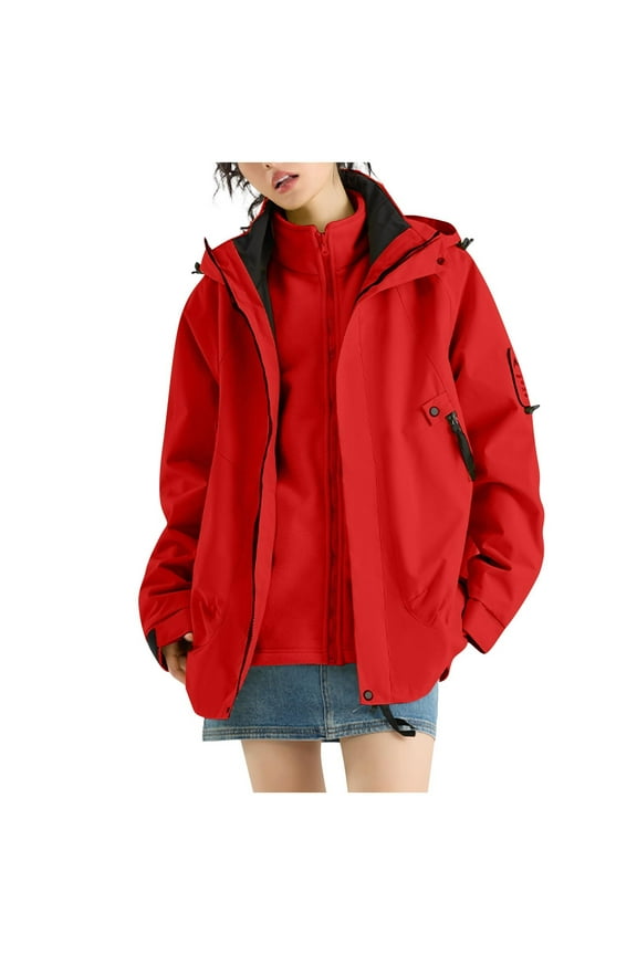 Women's 3 in 1 Windbreaker Jacket Winter Warm Fleece Inner Ski Jackets Fashion Snow Coat Snowboarding Jackets with Pockets