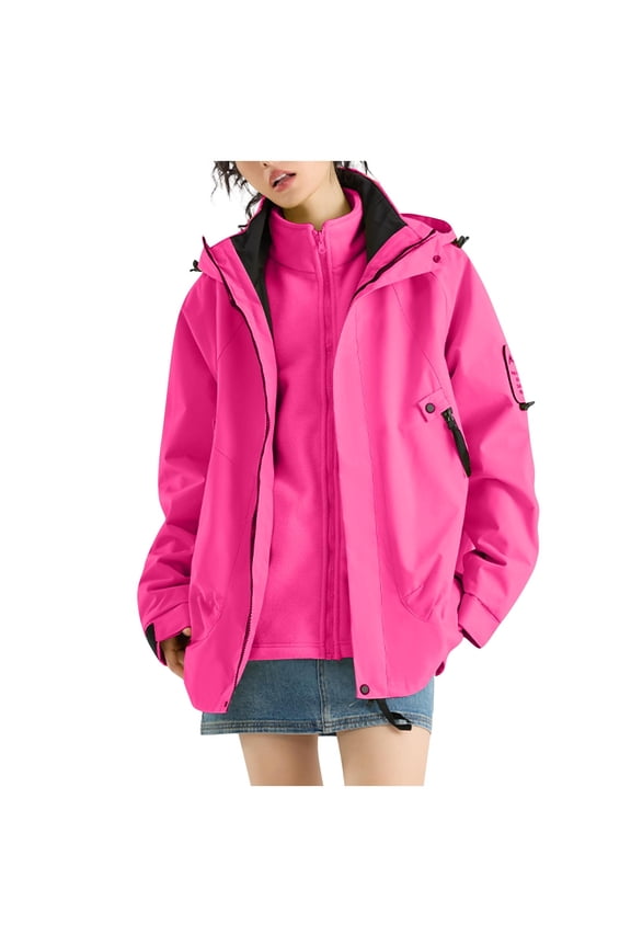 Women's 3 in 1 Windbreaker Jacket Winter Warm Fleece Inner Ski Jackets Fashion Snow Coat Snowboarding Jackets with Pockets