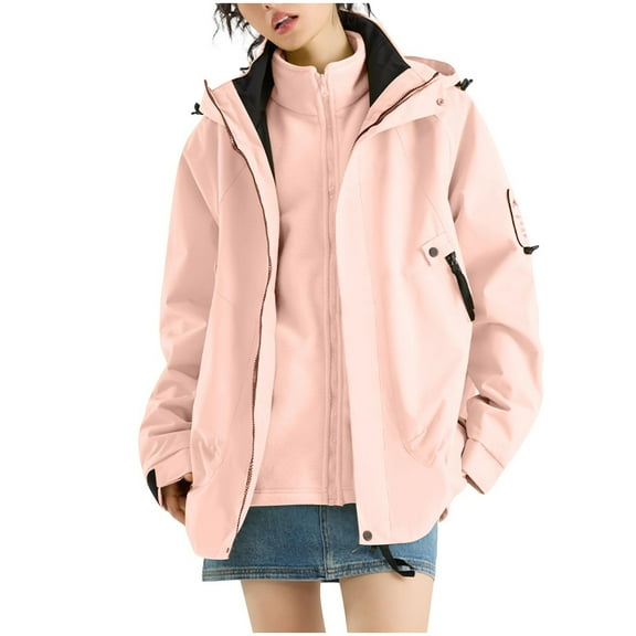 wdsxpo Women's 3 in 1 Windbreaker Jacket Winter Warm Fleece Inner Ski Jackets Fashion Snow Coat Snowboarding Jackets with Pockets