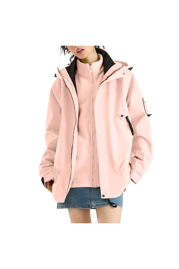 Women's 3 in 1 Windbreaker Jacket Winter Warm Fleece Inner Ski Jackets Fashion Snow Coat Snowboarding Jackets with Pockets