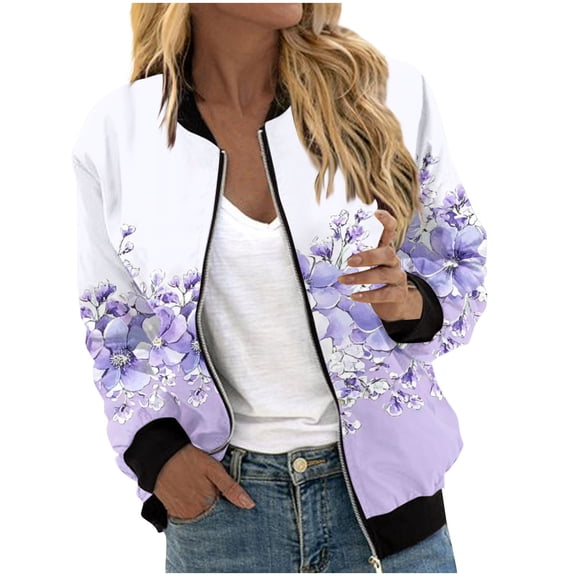 wdsxpo Women's Bomber Jacket Casual Coat Zip Up Outerwear Windbreaker with Pockets Lightweight Graphic Trendy Slim Fall Jackets