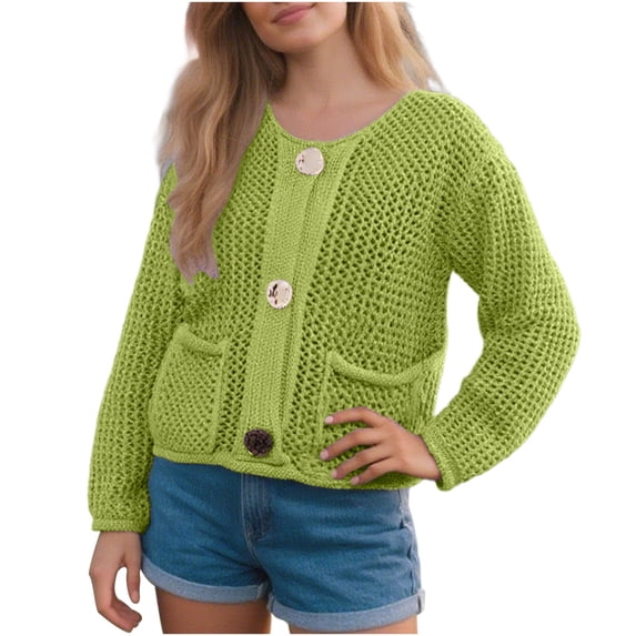 wdsxpo Women's Cropped Cardigan Sweater Jackets Button Down Chunky Knit Sweater Coat Long Sleeve Fall Open Front Cardigan Jackets