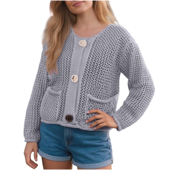 wdsxpo Women's Cropped Cardigan Sweater Jackets Button Down Chunky Knit Sweater Coat Long Sleeve Fall Open Front Cardigan Jackets