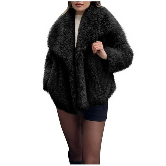 wdsxpo Women's Faux Fur Coat Fluffy Shaggy Jacket Long Sleeve Lapel Coats Winter Warm Outwear Trendy Going Out Fuzzy Jackets