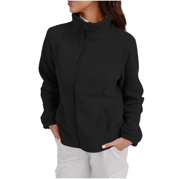 wdsxpo Women's Fleece Jacket Zip Up Coat Lightweight Soft Warm Long Sleeve Jackets Casual Stand Collar Winter Jackets with Pockets