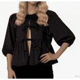 thumbnail image 1 of wdsxpo Women's Front-Tie Tops Puff Sleeve Peplum Blouse with Ruffle Hem & Babydoll Style Y2k & Cute Shirts Fall Fashion Clothes, 1 of 6