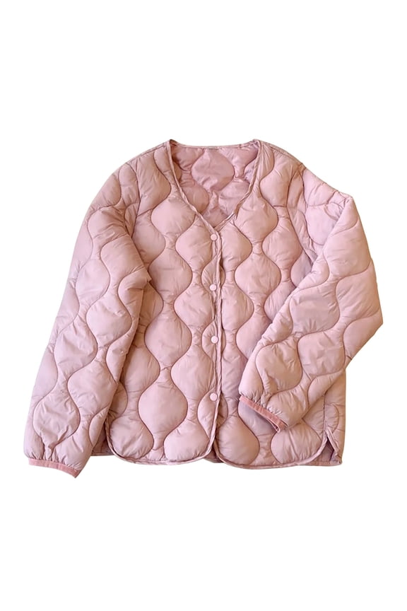 Women's Lightweight Quilted Jacket V-Neck Button Down Puffer Jackets Padded Warm Winter Coats Going Out Long Sleeve Outwear