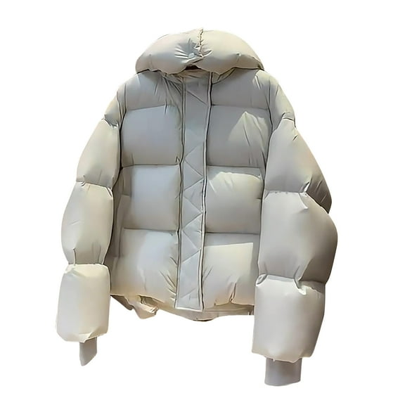 wdsxpo Women's Winter Cropped Puffer Jacket with Hood Short Warm Quilted Jacket Puffy Bubble Coat Casual Trendy Zip Up Down Jackets