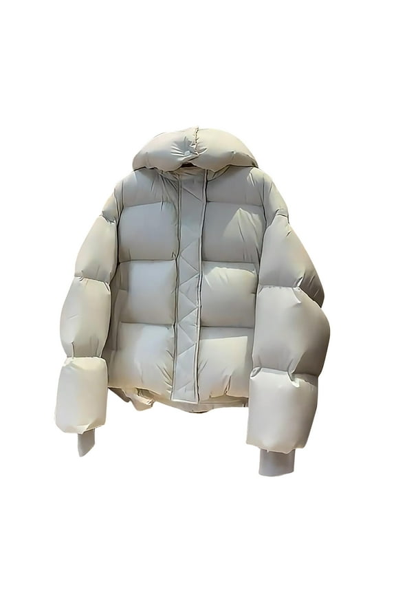 Women's Winter Cropped Puffer Jacket with Hood Short Warm Quilted Jacket Puffy Bubble Coat Casual Trendy Zip Up Down Jackets