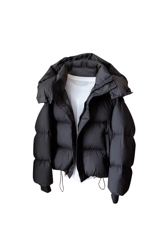 Women's Winter Cropped Puffer Jacket with Hood Short Warm Quilted Jacket Puffy Bubble Coat Casual Trendy Zip Up Down Jackets