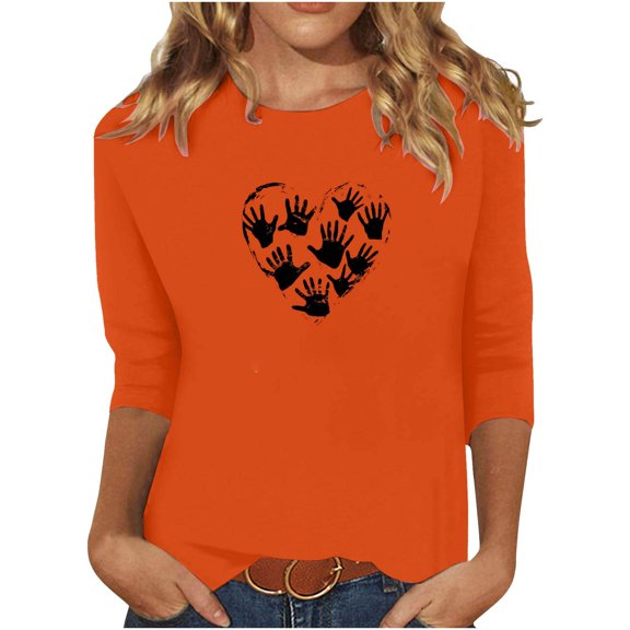 wdsxpo Womens 3/4 Length Sleeve Shirts Casual Crew Neck Shirts Printed Basic Tees Dressy Tunic Business Work Shirts Fall Clothes