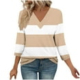 thumbnail image 1 of wdsxpo Womens 3/4 Length Sleeve Shirts Casual V Neck Shirts Striped Basic Tees Dressy Tunic Business Work Shirts Fall Fashion Clothes, 1 of 9