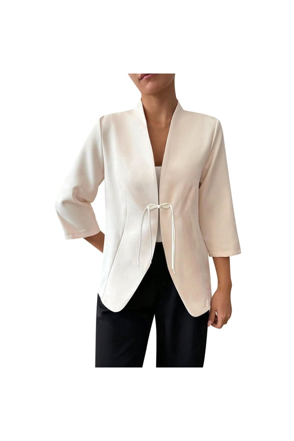Womens 3/4 Sleeve Blazers V Neck Front Tie Trench Coat Work Office Dressy Casual Suit Jackets Casual Trendy Coats Jackets
