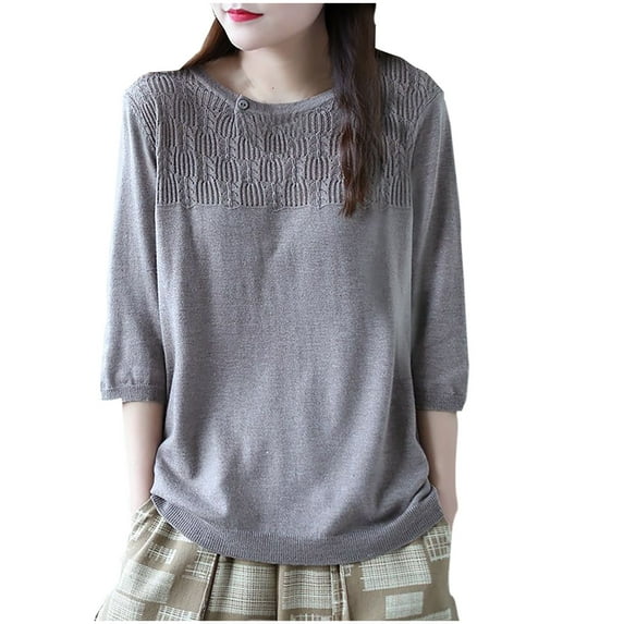 wdsxpo Womens 3/4 Sleeve Crew Neck Shirts Tops Ribbed Knit Loose Fitted Casual Basic Tee Shirts Fall Trendy Going Out T-Shirt