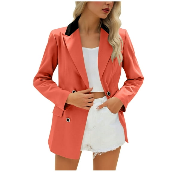 wdsxpo Womens Blazer Jackets Business Elegant Work Suit Double Breasted Jackets Notch Lapel Open Front Work Suits Fashion Fall Tops