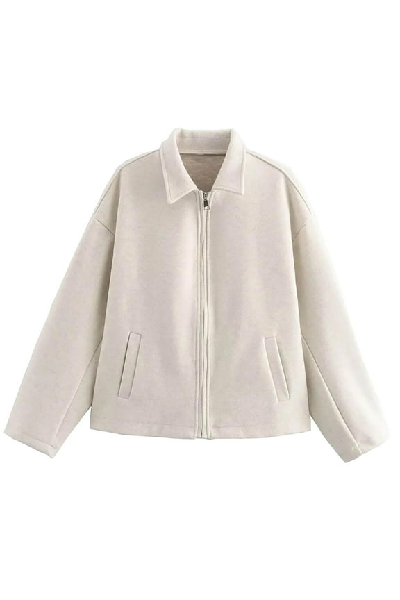 Womens Cropped Pea Coats Zip Up Short Casual Bomber Wool Blend Collared Jackets Barn Fall Outerwear Jackets with Pockets