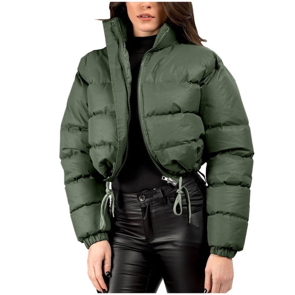 wdsxpo Womens Cropped Puffer Jacket Trendy Zip Up Winter Short Quilted Jackets Bubble Coat Classic Stand Collar Padded Down Coats