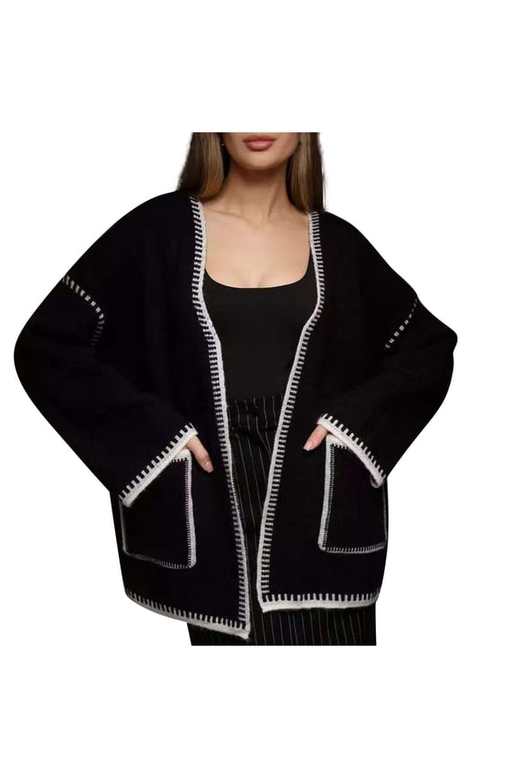 Womens Fall Cropped Cardigan Jacket Soft Long Sleeve Open Front Tweed Coat with Pockets Fall Fashion Winter Outwear with Belt