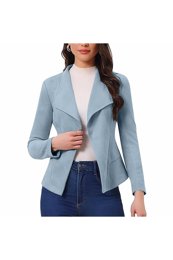 Womens Faux Leather Jackets Trendy Suede Open Front Cropped Coat Fashion Elegant Lightweight Work Office Jackets for Women