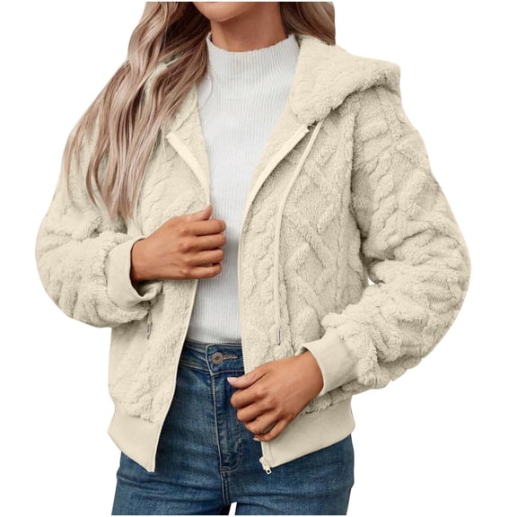 wdsxpo Womens Fuzzy Fleece Jacket Zip Up Warm Sherpa Lined Hoodie Oversized Faux Fur Fluffy Winter Coats Drawstring Winter Jackets