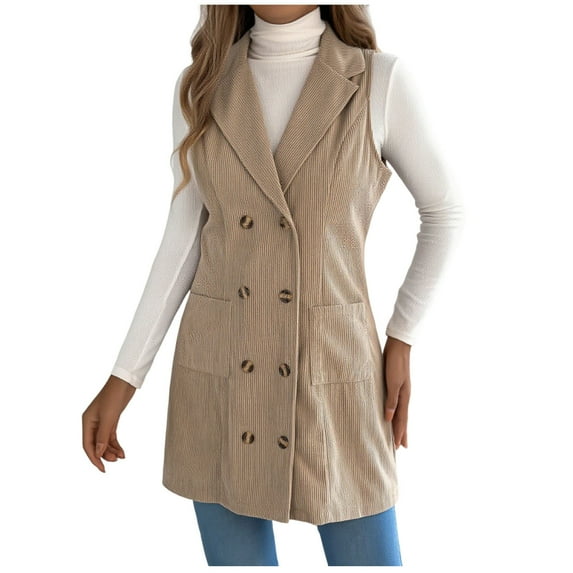 wdsxpo Womens Jacket Trendy Button Down Corduroy V Neck Long Vest Vintage Notch Lapel Outerwear Coat Fall Winter Fashion Jackets