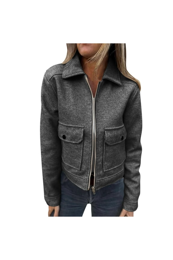 Womens Jackets Trendy Full Zip Up Cropped Lapel Jackets Casual Lightweight Work Office Cropped Jacket Fashion Outerwear