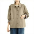 thumbnail image 1 of wdsxpo Womens Oversized Barn Jacket Button Down Notch Lapel Jackets Fall Color Block Vintage Lightweight Trench Coat with Pockets, 1 of 6