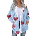 thumbnail image 1 of wdsxpo Womens Winter Coats with Hood Printed Plus Size Warm Fluffy Fleece Jacket Trendy Casual Fuzzy Long Sweater Cardigan Coat, 1 of 5