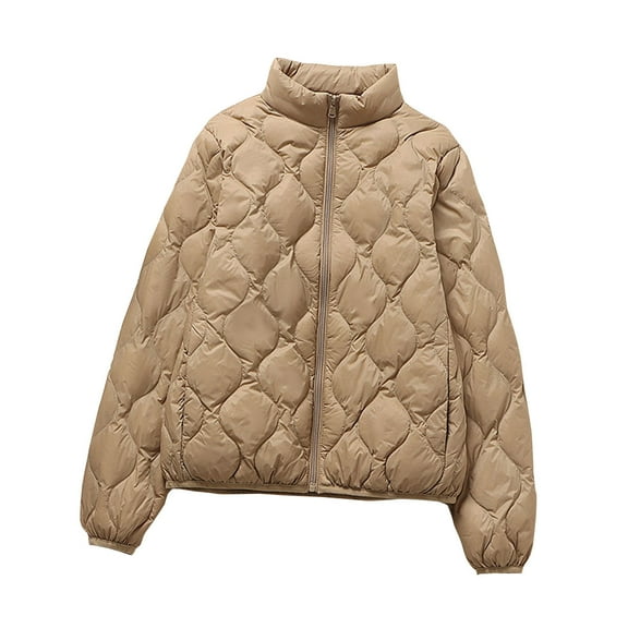 wdsxpo Womens Winter Quilted Jackets Trendy Long Sleeve Lightweight Stand Collar Puffer Jacket Warm Outerwear Coats with Pockets