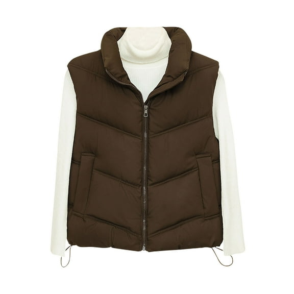 wdsxpo Womens Zip Up Puffer Jackets Stand Collar Padded Jacket Sleeveless Padded Gilet Coat Winter Warm Quilted Jacket Outerwear