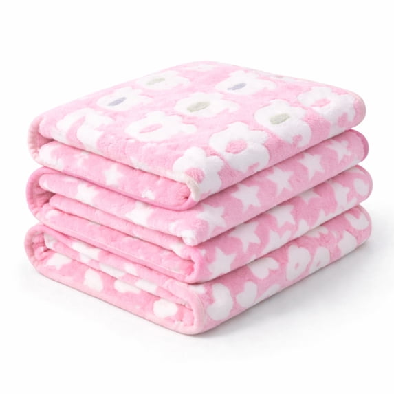 weVSwe 1 Pack 3 Puppy Blankets Super Soft Warm Sleep Mat Pink Cute Print Fluffy Fleece Pet Flannel Throw Dog Blankets for Small Dogs Cats 23"*15"