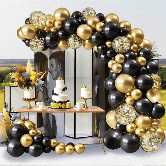 weVSwe 96pcs Black and Gold Balloons, Black Metal Gold and Metallic Confetti Gold Balloons for 2025 Graduation Class Decorations Retiremen Party Baby Shower Wedding Birthday Anniversary