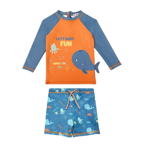 weVSwe Baby Boy Long Sleeve Two-Piece Rash Guard Swimwear Set with Sun Protection and Comfort Stretch, 0-6T