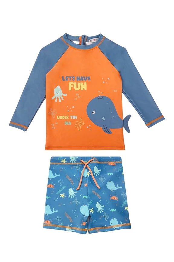 Baby Boy Swimsuit Long Sleeve Two-Piece Bathing Suit Sun Protection UPF 50+ Toddler Rash Guard Set 0-6T