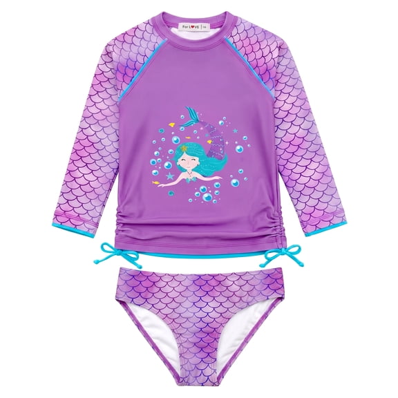 weVSwe Baby Girl Long Sleeve Rash Guard Swimsuit UPF 50+ Pink Mermaid (3-4 T)