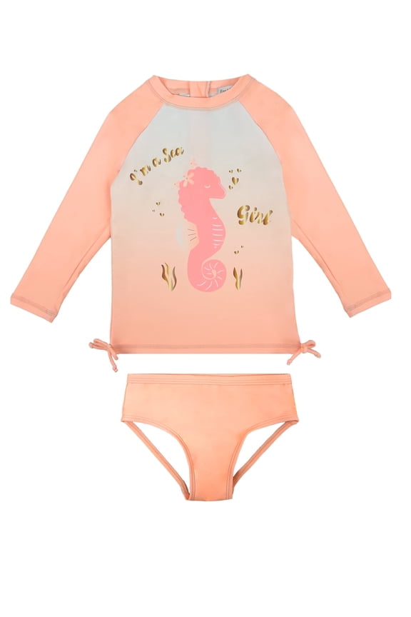 Baby Girl Swimsuit UPF50+ Rash Guard Bating Suit 2-Pieces Long Sleeve Swimswear 0-6T