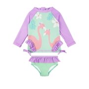weVSwe Baby Girl Swimsuit Set UPF 50+ Long Sleeve Rash Guard Two Piece Swimwear, Toddler Bathing Suit with Matching Bottoms for Babies & Girls 0-6T, Beach Pool Summer