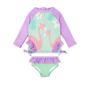 weVSwe Baby Girl Swimsuit Set UPF 50+ Long Sleeve Rash Guard Two Piece Swimwear, Toddler Bathing Suit with Matching Bottoms for Babies & Girls 0-6T, Beach Pool Summer