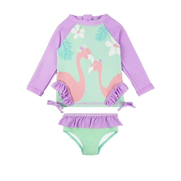 weVSwe Baby Girl Swimsuit UPF50+ Rash Guard Bating Suit 2-Pieces Long Sleeve Swimswear 0-6T