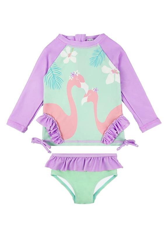 Baby Girl Swimsuit UPF50+ Rash Guard Bating Suit 2-Pieces Long Sleeve Swimswear 0-6T