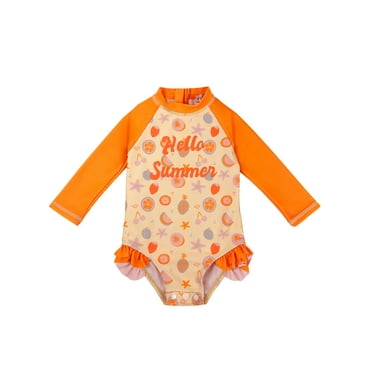 weVSwe Baby Girls Swimsuit -Long Sleeve UPF 50  Rash Guard Bathing suit 0-3T