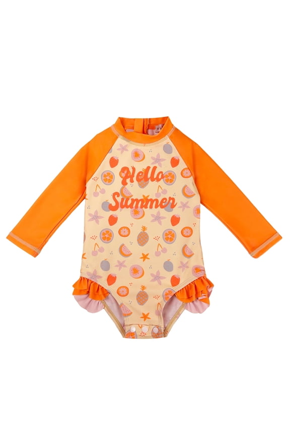 Baby Girls Swimsuit -Long Sleeve UPF 50+ Rash Guard Bathing suit 0-3T