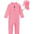 thumbnail image 1 of weVSwe Baby Girl Swimsuit Set with Sun Hat, UPF 50+ Toddler Rash Guard, Long Sleeve One-Piece with Front and Crotch Zippers, 0-3T, 1 of 7