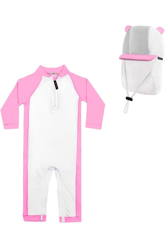 Toddle Girls Swimsuits With Sun Hat 0-3Years - UPF 50+ Sun Protection Baby Rash Guard Swimswear