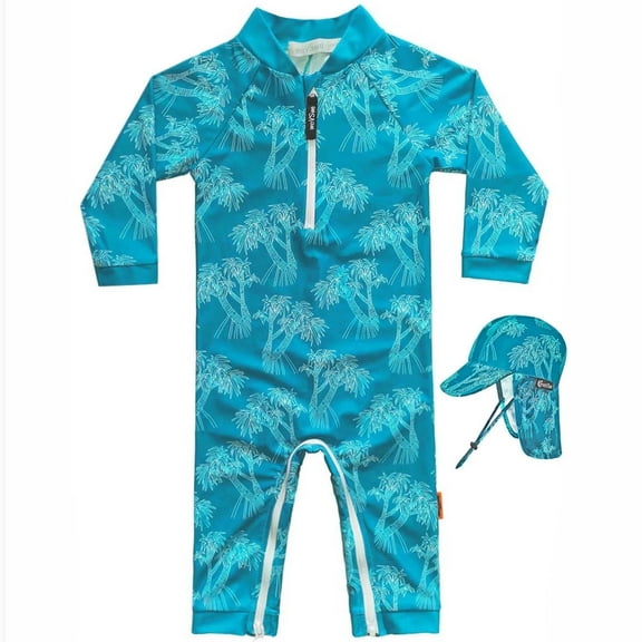 weVSwe Toddler Boy Swimsuit With Sun Hat 0-3Years -UPF 50+ Rash Guard Baby Swimsuit with Crotch Zipper kids swimsuits