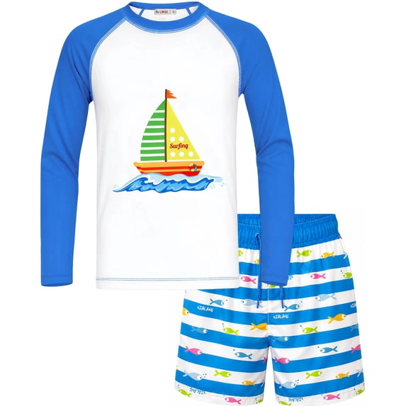 weVSwe Boys Rashguard and Swim Trunks Set -UPF 50+ Swimwear 2-10 T