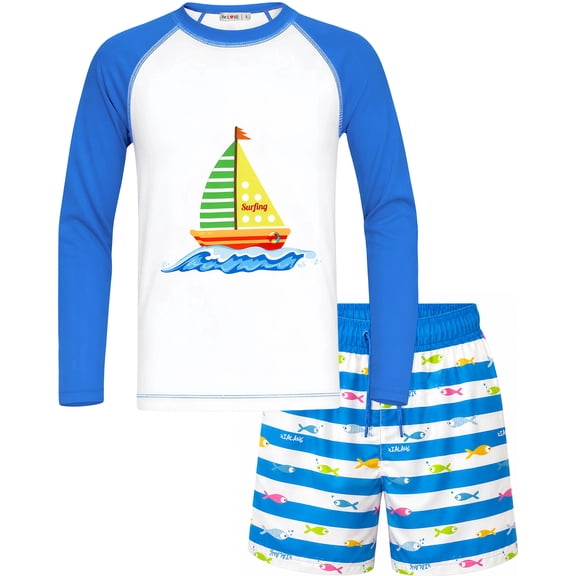 weVSwe Youth Rashguard and Swim Trunks Set, UPF 50+ Swimwear (2-10T)