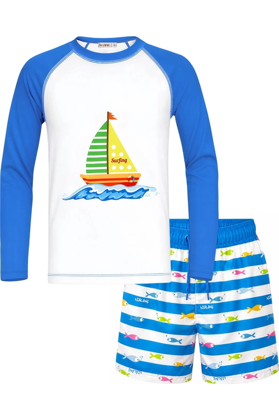 Boys Rashguard and Swim Trunks Set -UPF 50+ Swimwear 2-10 T