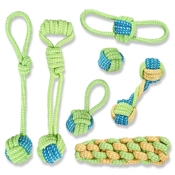 weVSwe Puppy Toys 7-Piece Set | Dog Toys for Aggressive Chewers, Eco-Friendly Knotted Cotton Rope for Dental Health & Interactive Play, Dog Chew Toys