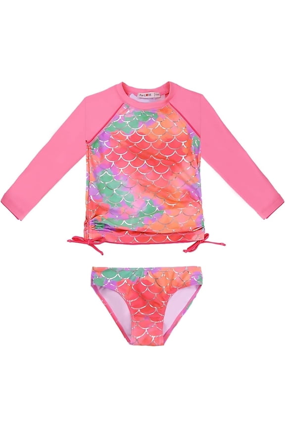 Girls Rash Guard Swimsuit Rare Hem Cuffs Bathing Suit UPF 50+ Protection 2-10 T